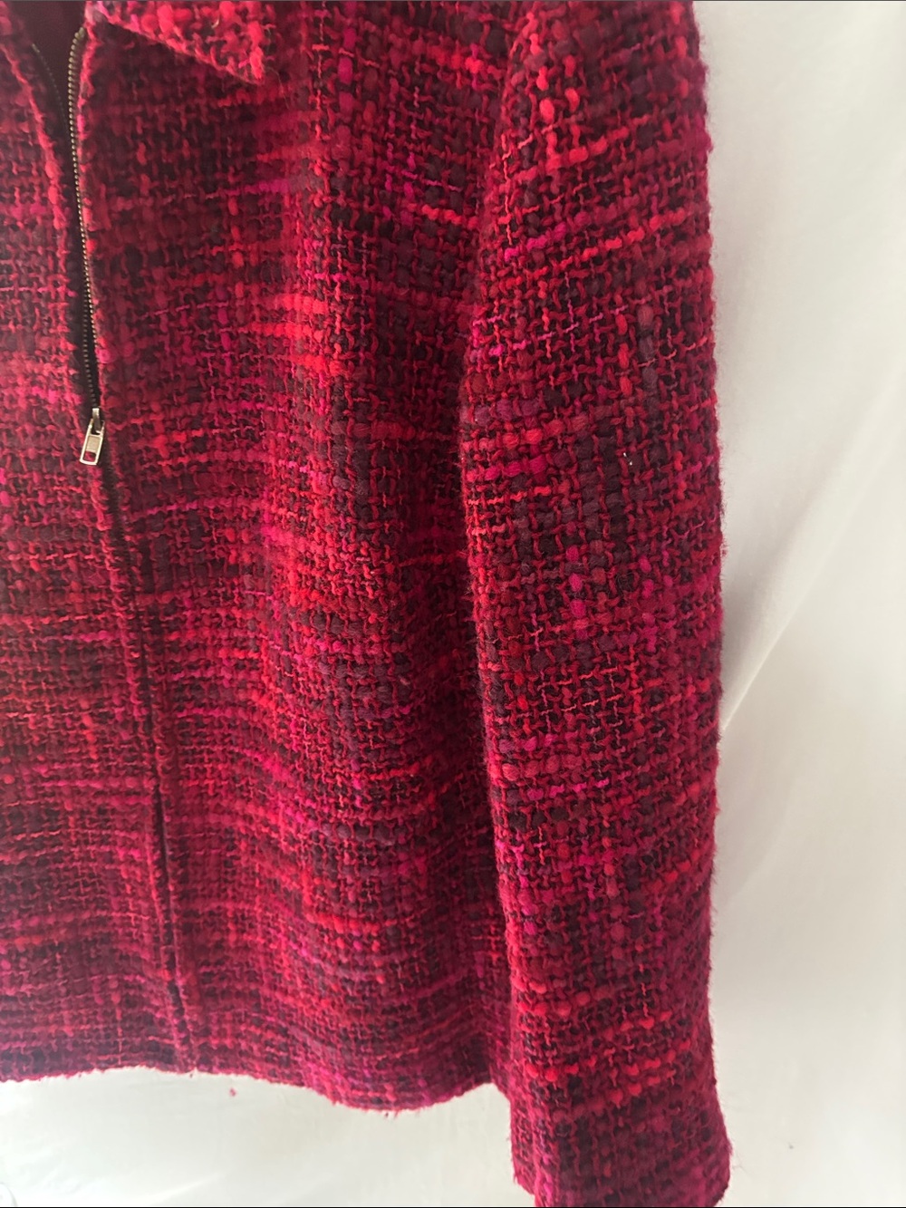 Jones New York Red & Burgundy Tweed Zip-Front Women's Jacket Vintage 1990s. - Picture 4 of 8